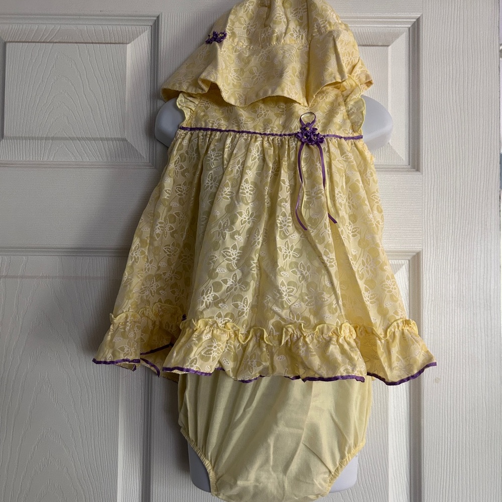 Yellow Lace Baby Dress with Bonnet